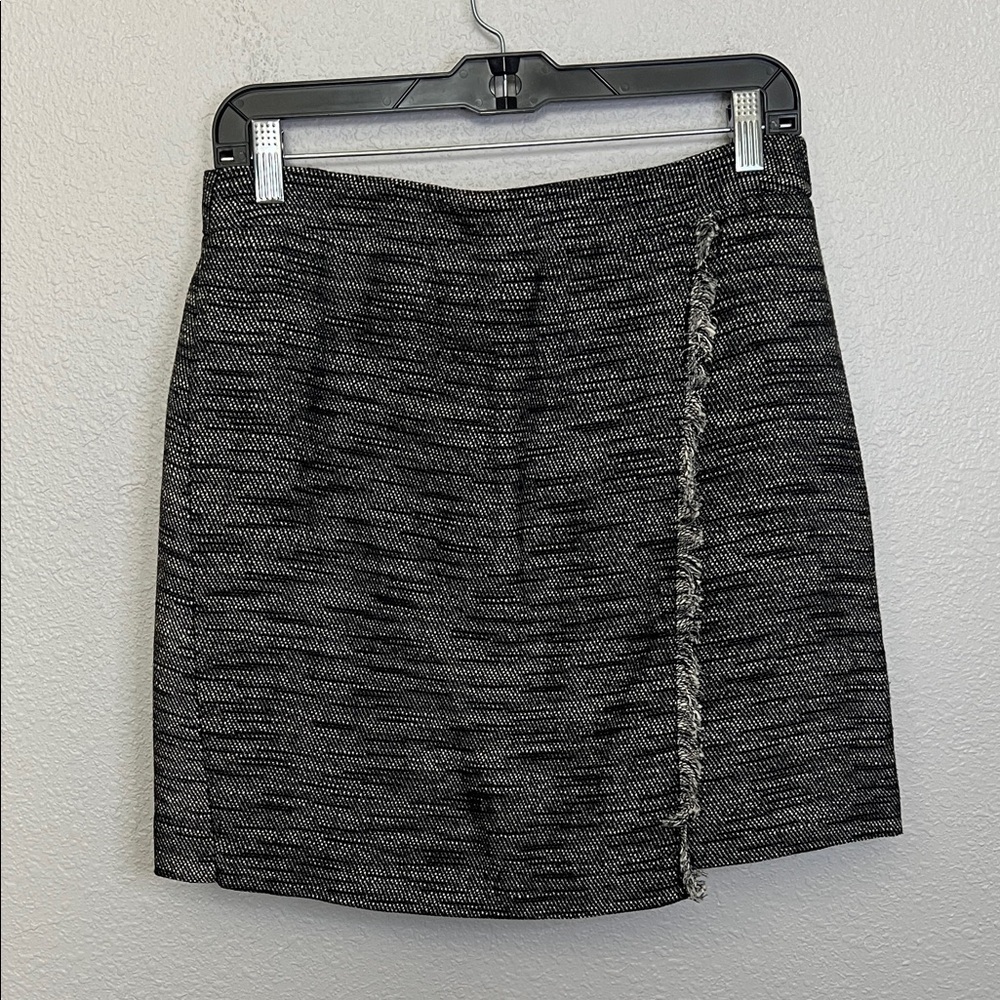 Loft Faux Wrap Tweed Mini Skirt Black Size 6